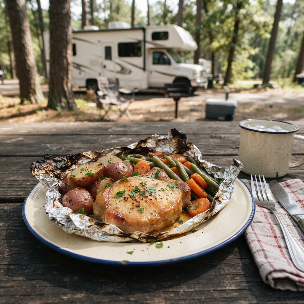 Honey mustard pork foil packet campground meal