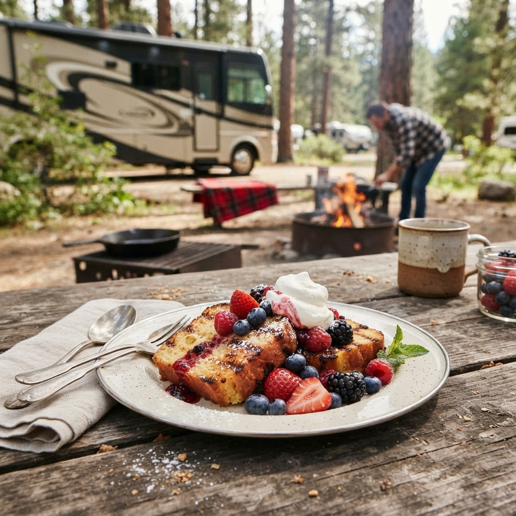 Grilled pound cake with berries