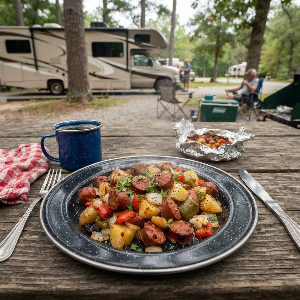 Foil packet sausage and potato dinner